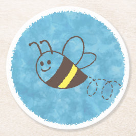 Posavasos Redondo De Papel Cute Little Bee Flying Blue Watercolor Baby Shower