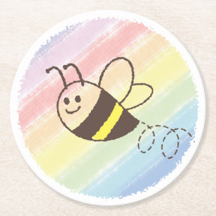 Posavasos Redondo De Papel Cute Little Bee Flying Watercolor Baby Shower