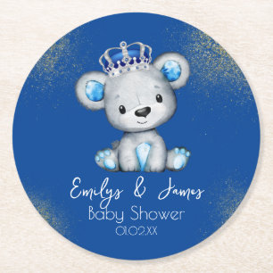 Posavasos Redondo De Papel Cute Oso Azul Real Niño Baño de Bebé
