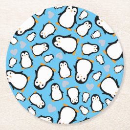 Posavasos Redondo De Papel Cute pingüino Baby Shower Blue Boy