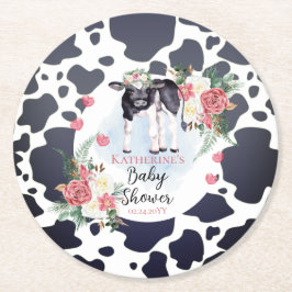 Posavasos Redondo De Papel Cute Pink Floral Holy Cow Girl Baby Shower