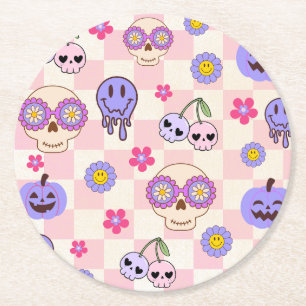 Posavasos Redondo De Papel Cute Spooky Vibes Groovy Ghost Halloween