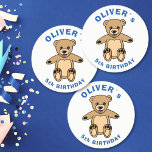 Posavasos Redondo De Papel Cute Teddy Bear Niños Azules Fiesta de cumpleaños<br><div class="desc">Cute Teddy Oso Niños Azules Cups De Papel Fiesta De Cumpleaños. Un lindo oso de peluche. El texto es de color azul. Añade tu nombre y edad.</div>