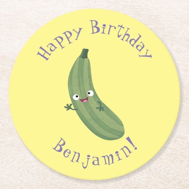 Posavasos Redondo De Papel Cute zucchini feliz personalizado ilustracion (Anverso)