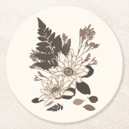 Posavasos Redondo De Papel Daisies y hojas - transparentes en crema.