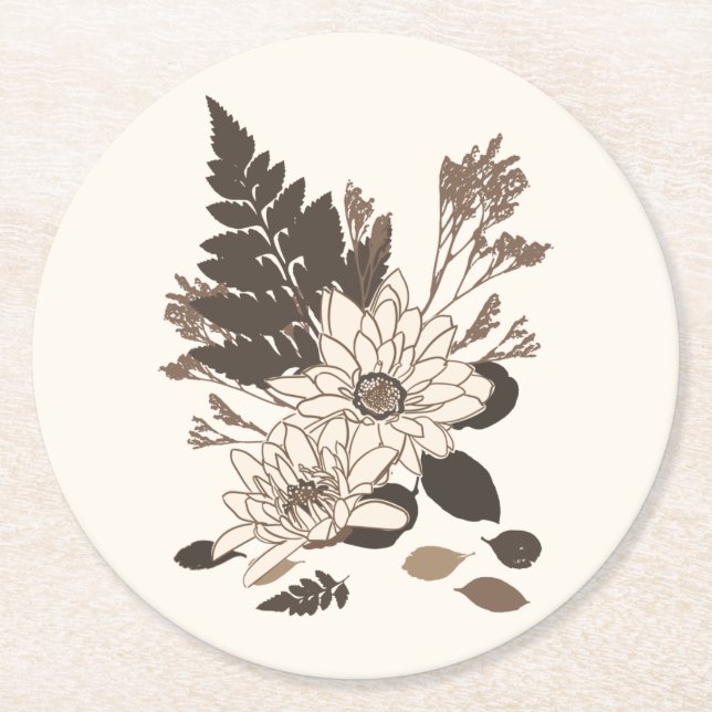 Posavasos Redondo De Papel Daisies y hojas - transparentes en crema. (Anverso)