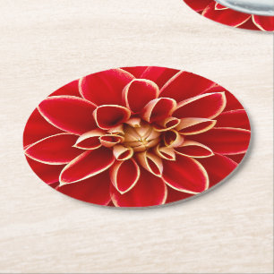 Posavasos Redondo De Papel Dalia Flor Rojo Brillante