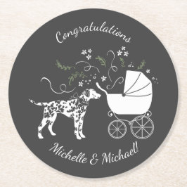 Posavasos Redondo De Papel Dalmatian Baby Shower Dog Silhouette