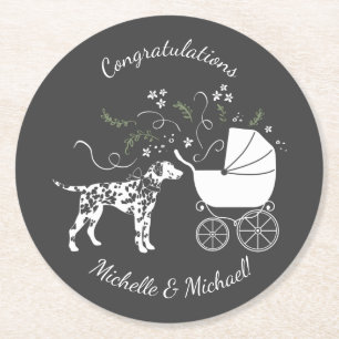 Posavasos Redondo De Papel Dalmatian Baby Shower Dog Silhouette