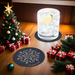 Posavasos Redondo De Papel Dark Blue & Gold Midnight Sparkle Stars New Year