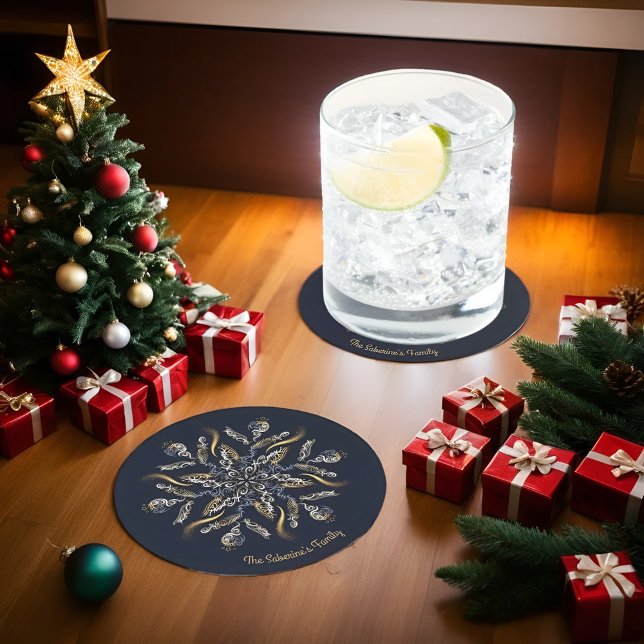 Posavasos Redondo De Papel Dark Blue & Gold Midnight Sparkle Stars New Year  (Subido por el creador)