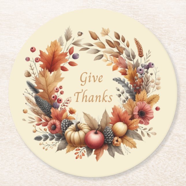 Posavasos Redondo De Papel Dé las gracias a los amantes del Acción de Gracias (Anverso)