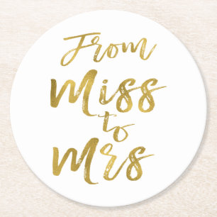 Posavasos Redondo De Papel De Miss a Sra. Bridal Shower Fiesta Relieve metali