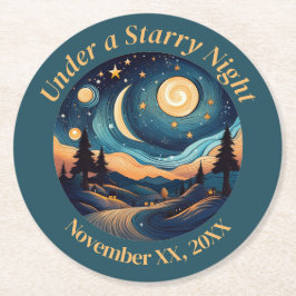 Posavasos Redondo De Papel Debajo de una noche estrellada