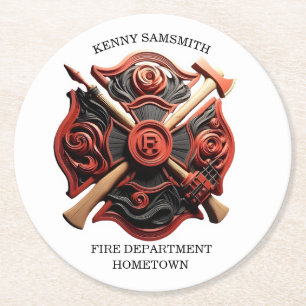 Posavasos Redondo De Papel Departamento de Bomberos Emblema de coraje y dedic