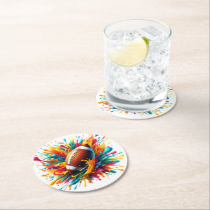 Posavasos Redondo De Papel Deportes de pelota con salpicaduras de colores mod