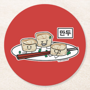 Posavasos Redondo De Papel Desayuno coreano Hangul del dim sum de la bola de