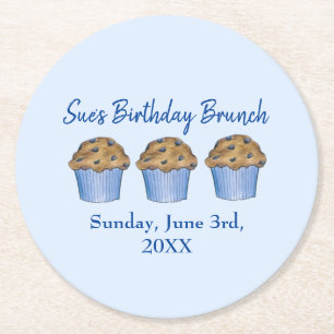 Posavasos Redondo De Papel Desayuno Dominical Brunch Fiesta Blueberry Muffin