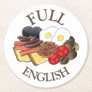 Posavasos Redondo De Papel Desayuno inglés completo Reino Unido Cocina britán