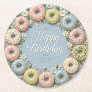 Posavasos Redondo De Papel Deseos de Cumpleaños Dulces