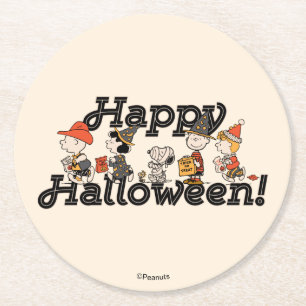 Posavasos Redondo De Papel Desfile Feliz Halloween de la Pandilla de Peanuts