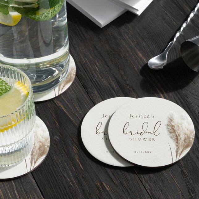 Posavasos Redondo De Papel Despedida de Soltera Boho Neutral Esponjoso Hierba (Subido por el creador)