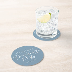 Posavasos Redondo De Papel Despedida de soltera personalizada chic azul polvo