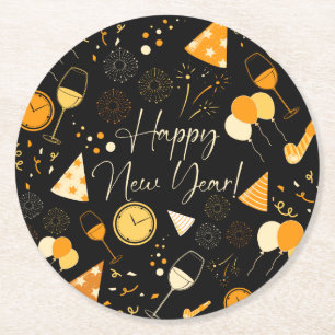 Posavasos Redondo De Papel Día de Año Nuevo