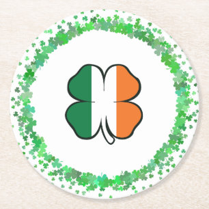 Posavasos Redondo De Papel Día de Irlanda Clover Saint Patrick