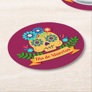 Posavasos Redondo De Papel Día de la Dama Rosa Muerta - para niños de familia