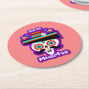 Posavasos Redondo De Papel Día de la Dama Rosa Muerta - para niños de familia