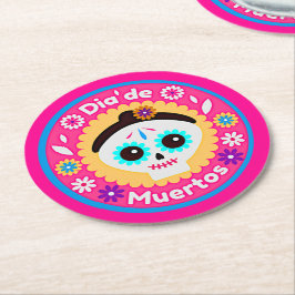 Posavasos Redondo De Papel Día de la Dama Rosa Muerta - para niños de familia