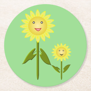 Posavasos Redondo De Papel Día de la Madre girasoles