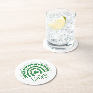 Posavasos Redondo De Papel Día de San Patricio Boho Arcoíris Posavasos Afortu