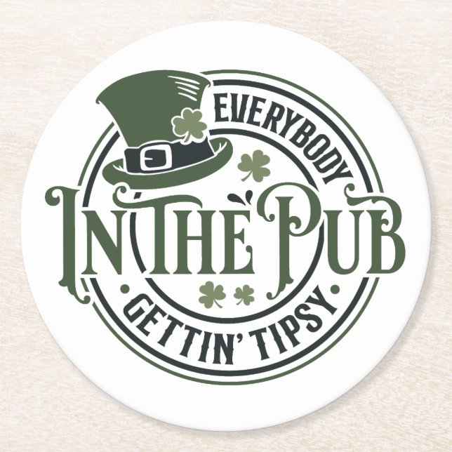 Posavasos Redondo De Papel Día de San Patricio - Divertidos tipsy Tavern (Anverso)