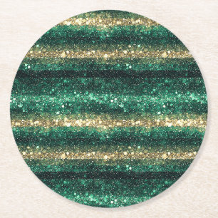 Posavasos Redondo De Papel Día de San Patricio Verde Oro Glitzy Brillo  