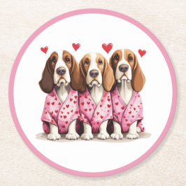 Posavasos Redondo De Papel Día de San Valentín Basset Hound Dogs