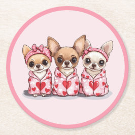 Posavasos Redondo De Papel Día de San Valentín Chihuahua Dogs