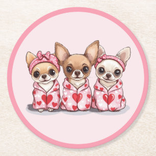 Posavasos Redondo De Papel Día de San Valentín Chihuahua Dogs