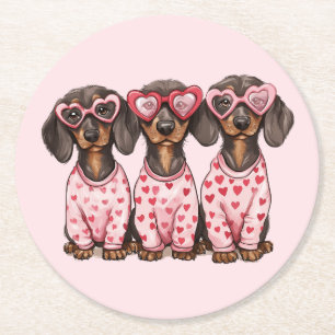Posavasos Redondo De Papel Día de San Valentín Dachshund Dogs