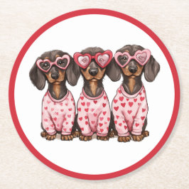 Posavasos Redondo De Papel Día de San Valentín Dachshund Dogs