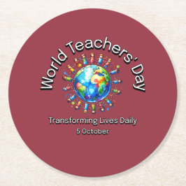 Posavasos Redondo De Papel Día Mundial del Profesor. Transformando vidas diar