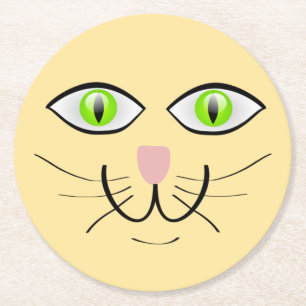 Posavasos Redondo De Papel Dibujo Animado Cara Divertida Gato-29034