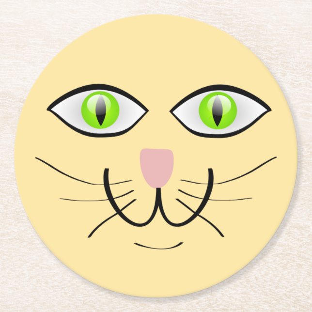Posavasos Redondo De Papel Dibujo Animado Cara Divertida Gato-29034 (Anverso)