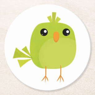 Posavasos Redondo De Papel Dibujo animado de pájaro verde lindo