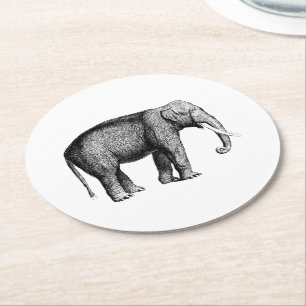 Posavasos Redondo De Papel Dibujo Antiguo de Elefante