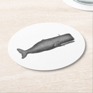 Posavasos Redondo De Papel Dibujo de ballena vintage del siglo XIX N