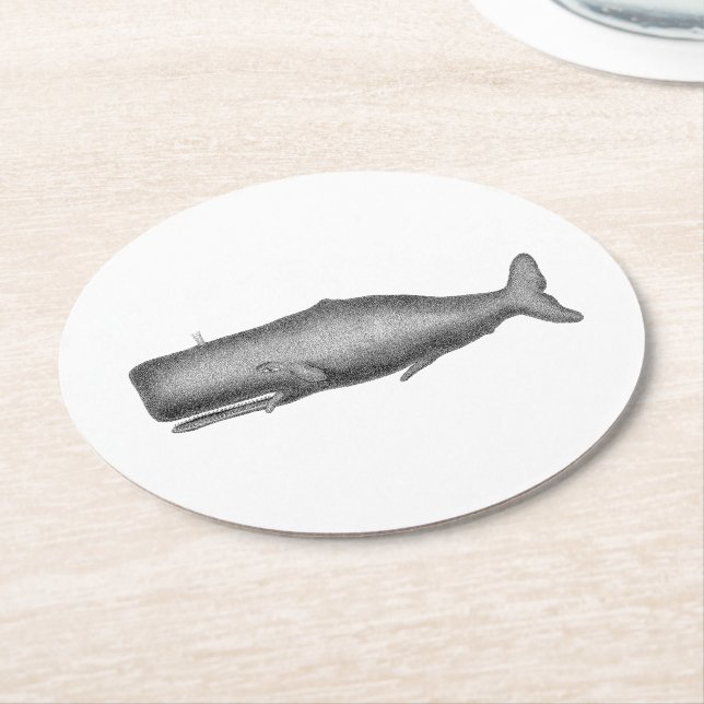 Posavasos Redondo De Papel Dibujo de ballenas del siglo XIX (En perspectiva)