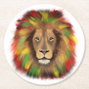 Posavasos Redondo De Papel Dibujo de cabeza de león Rasta rojo amarillo verde