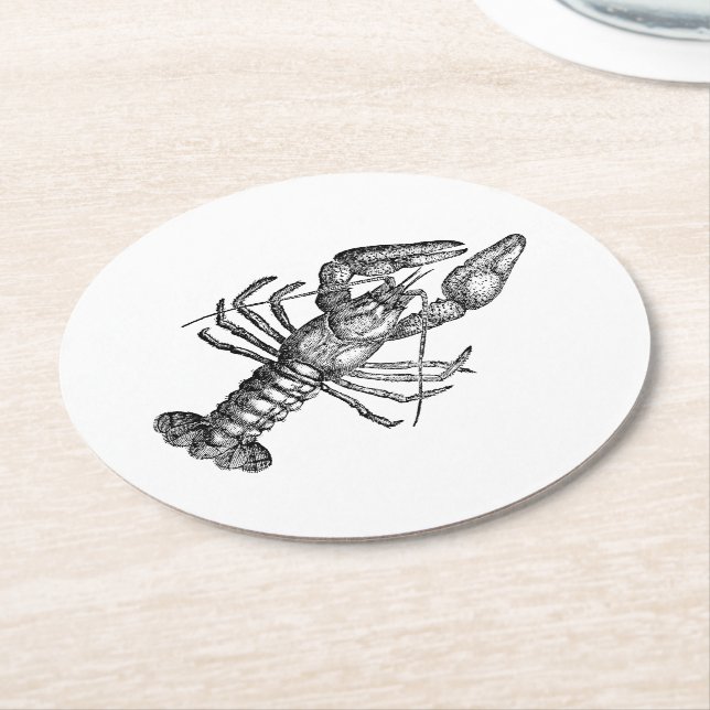 Posavasos Redondo De Papel Dibujo de Langostino Antiguo #1 (En perspectiva)